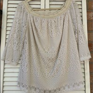 Adiva Women’s Top 3/4 Sleeve Ivory Lace Size L